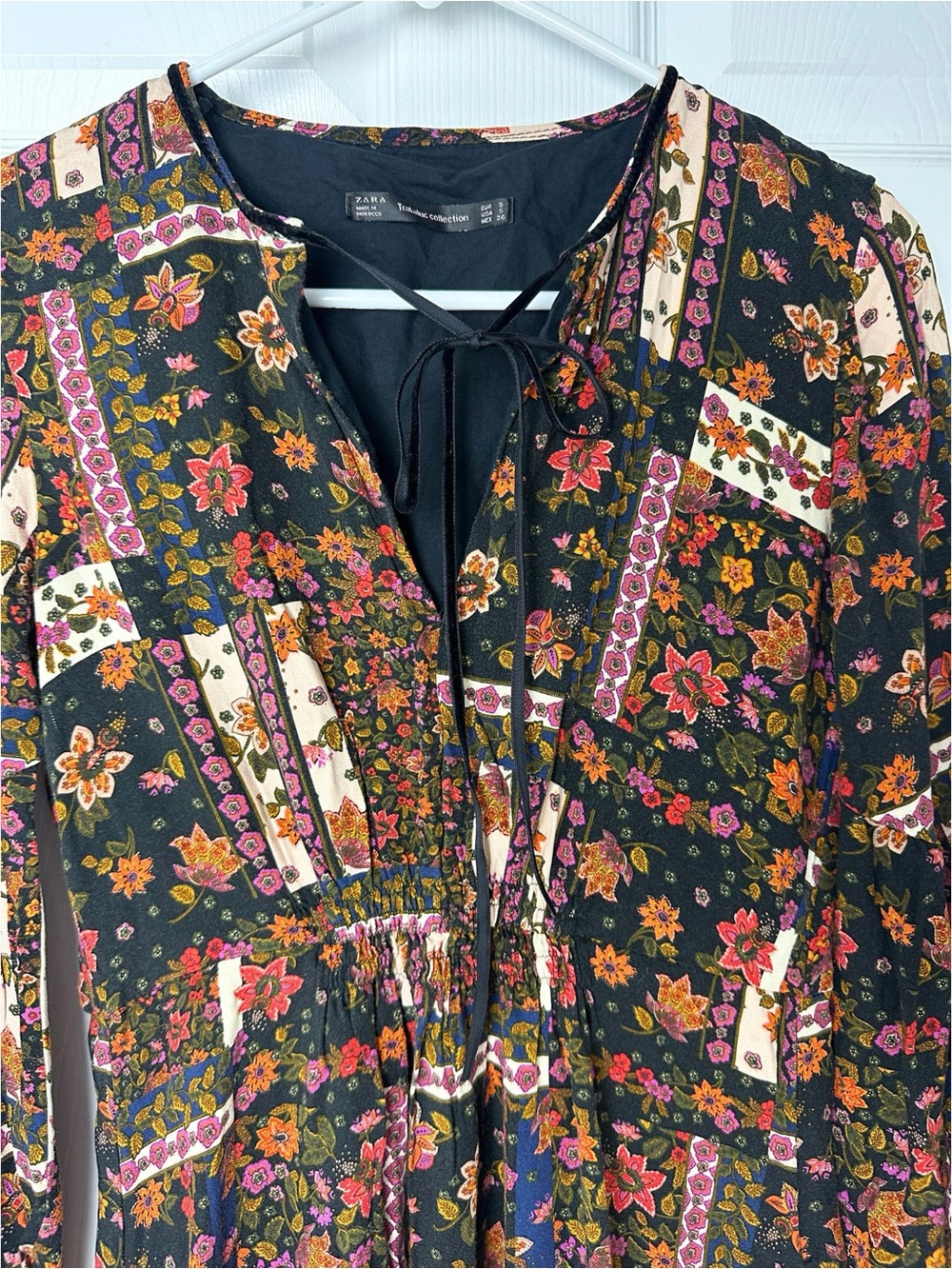 ZARA Bohemian Floral Patchwork Midi Dress - Black Multi Sz:S - Picture 3 of 6